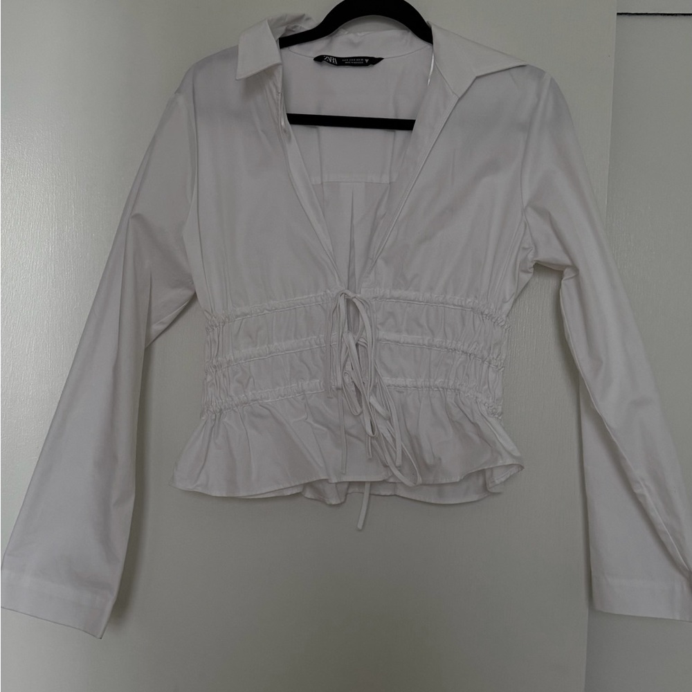 Zara White Ruched Blouse